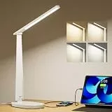 Honeywell LED Schreibtischlampe dimmbar, augenschonende Tischlampe für Homeoffice, Lesen und Lernen, 4 Farbmodi, Touch-Steuerung, USB-A & USB-C, Timer