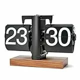 Frdhee Tischuhr Vintage Retro Flip Uhr, Schwarz Retro-Flip-Down-Uhr Mit GroßEn Ziffern & Holzunterlage, 24 Stunden Tischuhr Digital Mit Batterie Betrieb FüR Wohnzimmer, Arbeitszimmer Und BüRo