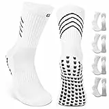 GOGOGOAL 4 Paar rutschfeste Fußballsocken aus Baumwolle für Herren und Damen, Sportsocken, Yoga, Pilates, Basketball, Wandern, Radfahren, Weiß, 4 Paar, Medium