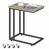 VASAGLE Beistelltisch, Sofatisch mit Rollen, C-Form, mobiler Kaffeetisch, 35 x 50 x 60 cm, Wohnzimmertisch mit Metallgestell, für Kaffee und Laptop, Industrie-Design, Greige-schwarz LNT050B02