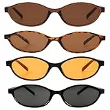 Solivive 4 Stück Oval Sonnenbrille Damen, 90er Retro Vintage Cateye Sonnenbrillen, Schmale Sonnenbrille Damen, Classic-Ultraleicht-Schutz für Straßenfotografie Camping Outdoor Geschenke