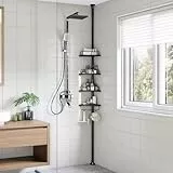 SONGMICS Duschregal, Eckregal Bad, mit 4 Ablagen, Badregal, Gesamthöhe 85-305 cm, höhenverstellbar, Badezimmer-Regal, schwarz BCB001B01