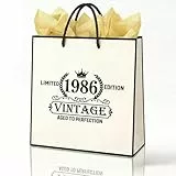 MURISE Geschenktüte zum Geburtstag – Vintage Papier Geschenktasche mit Kordelgriffen, inkl. 2× goldenes Seidenpapier, 22×26×10 cm (40. Geburtstag)