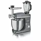 HEINRICHS 3 in 1 Universal Küchenmaschine, Küchengerät 1500W, 6 Geschwindigkeitsstufen, Multifunktionale Knetmaschine mit Fleischwolf, 1.5L Mixerbehälter, XXXL 10L Edelstahlschüssel (Grau)
