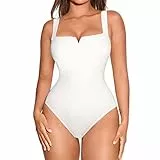 FeelinGirl Body Damen Shapewear Bauchweg Sommer Fashion Quadratischer Ausschnitt mit V-Öffnung Ausgehen-Tanktops Shaper Bodysuit Weiß S