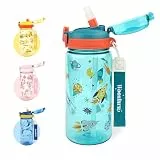 wooshwa Trinkflasche, Auslaufsicher Einhandöffnung, Sport Wasserflasche mit Strohhalm, Sport Flasche, Tragegriff BPA-frei Spülmaschinenfest 600ml, Raumschiff