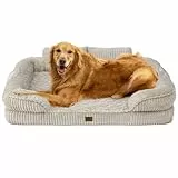 EHEYCIGA Orthopädisches Hundebett Grosse Hunde - 107x76x17.8cm, Memory Foam Waschbar Hundekorb mit erhöhter Rückenlehne, Hundesofa Cord Hundecouch Wasserdicht rutschfest, Leinenfarben