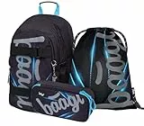 Baagl Schulrucksack Set Jungen Mädchen 3 Teilig, Schultasche ab 3. Klasse, Grundschule Ranzen mit Brustgurt, Ergonomischer Schulranzen (Skate Bluelight)