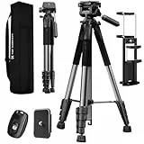 K&F Concept Kamerastativ S255A3+BV01,Leichtes Stativ mit Tasche,190cm Handystativ,Tripod für Canon Nikon Sony Kamera/DSLR,Stativ für Smartphone,Reisestativ mit Handy-Tablet-Halterung(Schwarz)