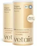 VETAIN Veganes Proteinpulver Neutral - 23g Eiweiß - Ohne künstliche Süßungsmittel - Bio Protein Pulver - 4 Proteinquellen fermentiert Erbsen - Vollständiges EAA & BCAA - 1080g - NEUE REZEPTUR