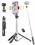 135CM Selfie Stick mit 2 Fülllicht, All-in-1 Handy Stativ mit Abnehmbarer Fernbedienung, 360° Drehbarer Tragbar Stativ Handyhalterung Stabil Selfie Stange Kompatibel mit iPhone/Samsung/Android