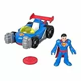 Fisher-Price Imaginext DC Super Friends Metal Force Supermobil Spielzeugauto, ca. 7,6 cm große Superman-Actionfigur und Zubehör im Set, enthält Starter und 2 Scheiben, JFJ69