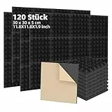 Fiqops 120 Stück Akustikschaumstoff Selbstklebend Akustikpaneele 5x30x30 cm Schalldämmung wand Echo-Fliesen reduzieren,Schallschutz für Tonstudio,Gaming Deko,Podcasts, Schwarz Pyramide