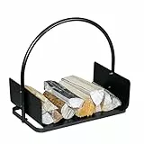 Loywe Holzkorb Kaminholz 47X30X42CM Holzwiege Kamin Feuerholzkorb Metall Brennholzkorb für Innen und Außen mit Stabilem Sockel & Griffen in Schwarz (Henkel Tragekorb)