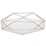 GLOGLOW Geometrisches goldenes Spiegeltablett zur Aufbewahrung von Schmuck und Make-up, rutschfeste Matte, klare Lichtdurchlässigkeit (Roségold)