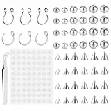 Yolev 54 Stück Fake Piercing Kugel Nasen Lippenohrringe 3 mm 4 mm 5 mm Stahlfarbe Fake Nose Ring Gefälschtes Augenbrauen Fake Septum Piercing Ohr mit Aufkleber Fake Piercings Einfach zu Tragen