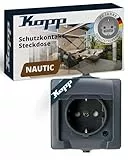 Kopp NAUTIC 1-fach Schutzkontakt-Steckdose mit Klappdeckel in Anthrazit - Sichere Aufputz-Steckdose mit erhöhtem Berührungsschutz - IP44 Feuchtraumsteckdosen-Aufputz 16A / 250V~