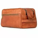 Berliner Bags Vintage Kulturbeutel Tim XL, Kulturtasche und Waschtasche aus Leder, Kosmetiktasche für Damen und Herren - Braun