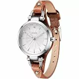 BUREI Damenuhren – Armbanduhr Damen mit Handgemachtem Echtleder & Schmalem Band – Damenuhr Lederarmband für Arbeit & Freizeit – Als Geschenk (Silber braun)