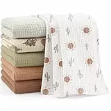 Bearmoss Moltontücher Baby 100% Baumwolle Weiche Spucktücher Baby,Atmungsaktiv und Extrem Saugfähig Musselin Tuch für Saugstark Mulltücher 6er 60x60 cm (Braun-Grün)