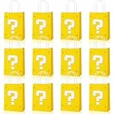 Sunshine smile 12 Stück Geschenk Tasche mit Griffe,Geschenktüten Klein mit Henkel,Super Geschenktüten Bros,Gelbem Cartoon Motiv Süßigkeitentüten,Party Geschenktaschen,Candy Tüten zum Verpacken
