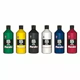 Marabu Acryl Color Big Pack Grundfarben, 6 x 500 ml, cremige Acrylfarbe auf Wasserbasis, schnell trocknend, lichtecht, wasserfest, zum Auftragen mit Pinsel & Schwamm auf Leinwand, Papier, Holz