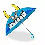 Relaxdays Regenschirm Kinder, 3D Motiv Monster, Kinderregenschirm Junge & Mädchen, Ø 78 cm, Kleiner Stockschirm, blau
