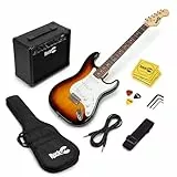 RockJam E-Gitarren-Set volle Größe für Anfänger, Sunburst, 6 Saiten mit 10-W-Verstärker, Tasche, Gurt, Kabel, Plektren und Tremolo