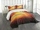 ABAKUHAUS Ozean Tagesdecke Set, Bunter Sonnenuntergang Sommer, Set mit Kissenbezügen Sommerdecke, für Einzelbetten 170 x 220 cm, Gelb Braun