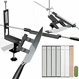 CWOVRS Messerschärfer Profi mit 360° Dual Klemmensystem Schnellspann-C-Klemme, 2-fach Winkelverstellung (10°-30°), verstellbarer Messerhalter, Küchen Messerschärfsystem, 4 Diamant 2 Wasserste Set