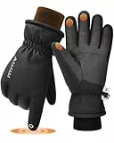 GXCROR Winterhandschuhe wasserdichte für Damen & Herren,Isolierte Skihandschuhe mit Vollleder-Handfläche, Touchscreen Thermo-Handschuhe für Skifahren, Snowboarden & Outdoor-Arbeiten