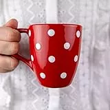 City to Cottage - Keramik Kaffeebecher 300 ml | Rot und Weiß | Polka Dots | Handgemacht | Keramik Geschirr | Kaffee Tee Becher