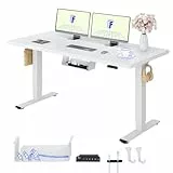 FlexiSpot Höhenverstellbarer Schreibtisch mit 2 Motoren & 25MM einteiliger Tischplatte,ergonomischer Bürotisch - 160 x 80 cm Weiß, weißes Gestell