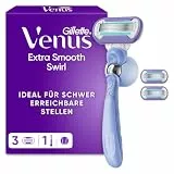 Gillette Venus Extra Smooth Swirl Rasierer Damen — Inkl. 3 Ersatzklingen für Nassrasierer, Schwenkbares Handstück und Duschhalterung — Lila
