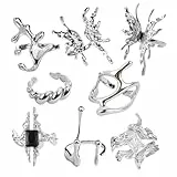 FloralGrace 8 Stück Y2K Ringe Set, Vintage Silber Ringe Für Damen, Wasserdichter Schmuck, Einstellbar, Für Aesthetic Und Grunge Styles, Perfekt Zum Stapeln