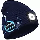 Deilin Bluetooth Beanie Hut mit Licht, Unisex USB wiederaufladbare 4 LED Headlamp Cap mit Kopfhörer, Geschenke für Männer Frauen Teen（A Marine）