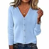 Generisch Cardigan Damen, Strickjacke Damen Kurz Elegant Cardigan V-Ausschnitt Langarm Strick Cropped Strickjacken Mit Knöpfen Vorne Offen Sweater Pullover Einfarbig Casual Strickmantel