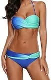 Ocean Plus Damen Neckholder Mehrfarbig Geraffte Tie Dye Bandeau Twist Bikini Set Push up mit Schnalle (XXL (EU 40-42), Blau)