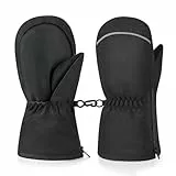 MoKo Handschuhe Kinder, Winterhandschuhe Kinder & Fäustlinge Kinder - Winddicht und Wasserdicht, Skihandschuhe Kinder für Outdoor Snowboard für Jungen Mädchen von 6-8 Jahren, M, Schwarz