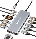 NOVOO 10Gbps USB C Hub Docking Station 2HDMI 4K@60Hz Triple Display Adapter mit VGA,USB A 3.2 & USB C 3.2 PD 100W SD TF Kompatibel mit MacBook,XPS 13/15, Chromebook, Lenovo, Dell,Surface Pro 9 usw.