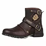 OSSTONE Herren Stiefel aus Rindsleder, Lederstiefel mit Gummisohle Biker Motorrad Boots mit Reißverschluss, 6.5' Männer Stiefeletten mit 0.98' Absatz OZ-5008-1-N-Brown-10