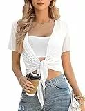 Irevial Bolero Damen Festlich Schulterjacke Elegant Festlich Kurzarm Bolerojacke Elegant Kurze Dünn Cardigan Casual Top Weiß L