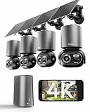 BOTSLAB 4K Überwachungskamera Aussen Solar Akku, 4 Cam-Kit, 32GB Lokaler Speicher, Keine Gebühren, 360° Solar WLAN Kamera Outdoor mit 8MP UHD Farbnachtsicht, KI-Erkennung