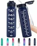Lunidry Trinkflasche 1L Sport, BPA frei Auslaufsicher Trinkflasche mit Strohhalm & Zeitmarkierung, Motivierende Wasserflasche Für Kinder Schule, Fahrrad, Fitness, Gym, Outdoor
