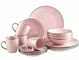 MÄSER Kombiservice, Steinzeug METALLIC RIM Rosa, 16-teilig