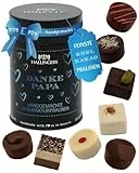 Hallingers Genuss Manufaktur Pralinen Vatertagsgeschenk - ohne Alkohol, handmade aus Confiserie-Edelkakao in wertiger Geschenkdose 'Danke Papa', Geschenkidee für Papa Opa