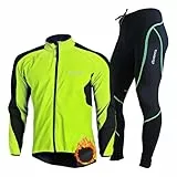 HOMTOL Fahrradtrikot Herren langarm winter Radjacke set Thermal winter fahrradbekleidung Fahrradjacke und Radhose mit Sitzpolster Radsportanzüge trikot set mit Thermofleecefutter Atmungsaktiv