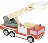 small Foot Feuerwehrauto mit Drehleiter aus Holz, Spielfahrzeug mit 360°-drehbarer Leiter und Korb, Spielzeug für Rettungseinsätze, ab 2 Jahren, 12638