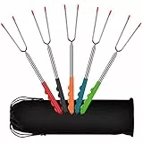 Grillspieße Grillgabel 5 Stück,Spieße Ausziehbar 32cm-115cm Grillspieße Lagerfeuer Teleskop BBQ Edelstahl Stockbrot Spieße, ideal für Camping,Gartenparty, Grillparty usw