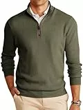 Runcati Herren Pullover 1/4 Zip Mock Neck Strickpullover Leichter Turtleneck Feinstrick Sweater Männer Winter Basic Polo Pulli Armeegrün L